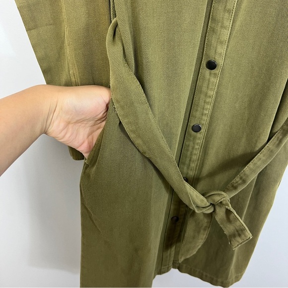 Kaffe Olive Green Belted Snap-Up Denim Shirt Dress women size Small - Picture 7 of 12